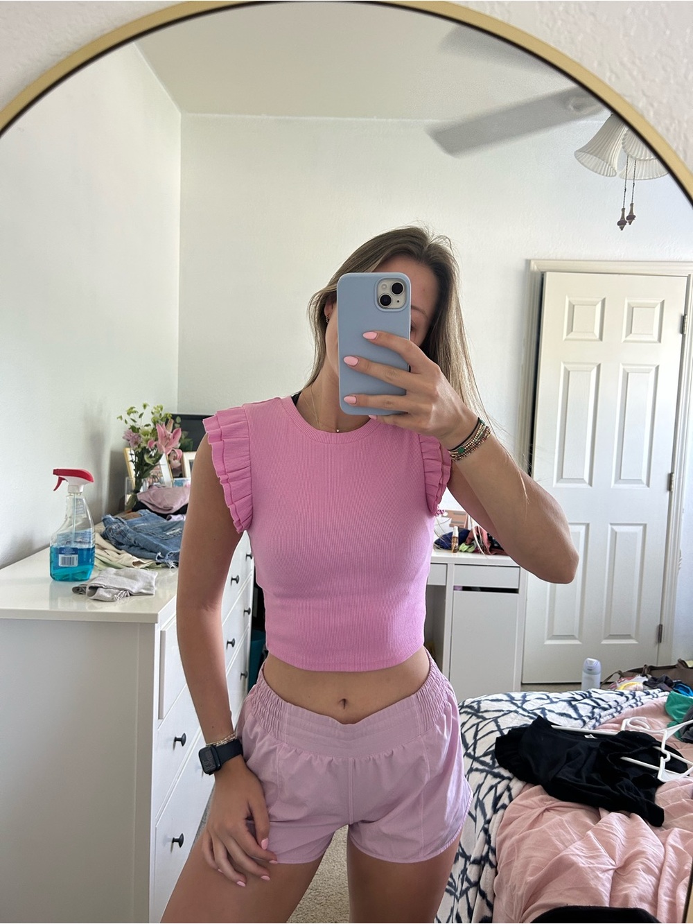 ZARA Pink Ribbed Tank Top with Ruffle Sleeves - Picture 2 of 3